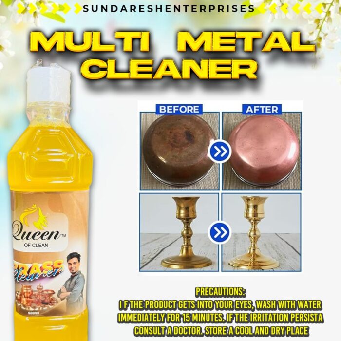 Queen of Clean – Multi Metal Cleaner (500ml) for Brass | Bronze | Copper | Panchaloha | Stainless Steel Removes Tarnish & Restores Shine - Image 2