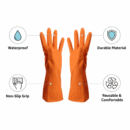 Cleaning Gloves – Orange, 1 Set | Strong, Durable, Waterproof Gloves for Kitchen, Dishwashing, Bathroom & Multi-Purpose Cleaning